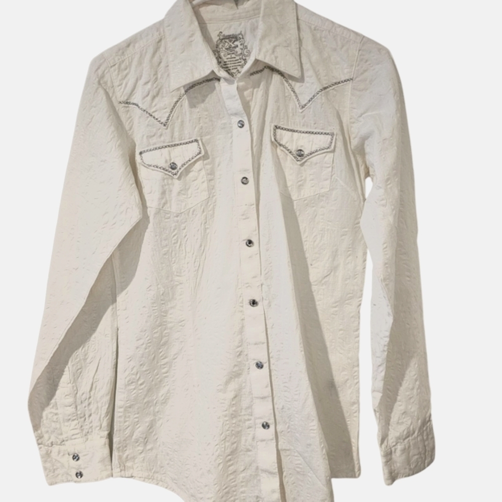Twenty X Wrangler Silver Embellished Women's White Snap Fancy Shirt SZ S
